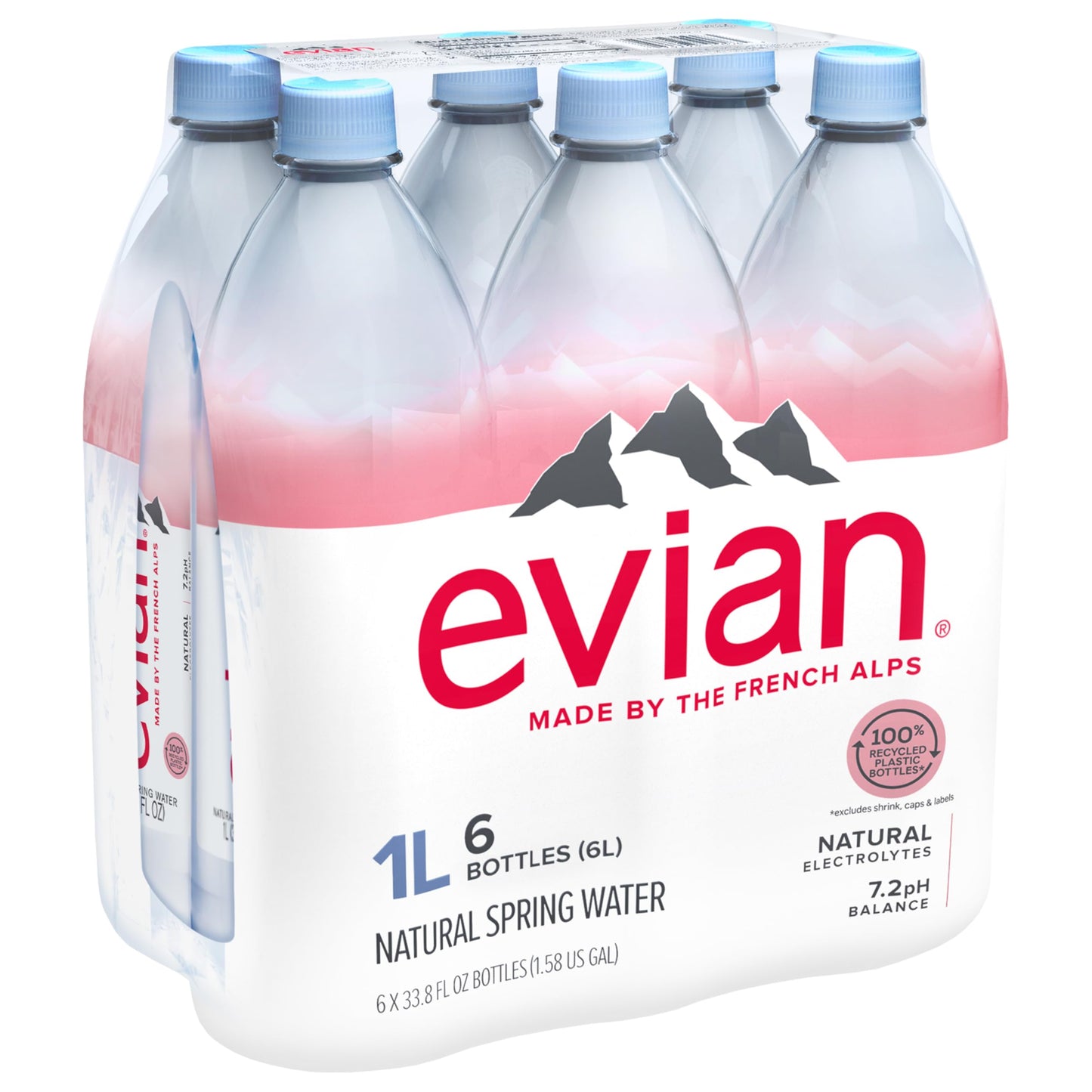 Evian Natural Spring Water, 1 L bottles, 6 pack