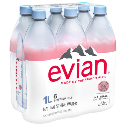Evian Natural Spring Water, 1 L bottles, 6 pack