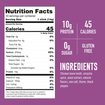 LonoLife Sriracha Chicken Bone Broth Powder Mix | 10g Protein | Collagen-Rich, Keto & Paleo Friendly | Natural Ingredients | 4 Portable Stick Pack Servings