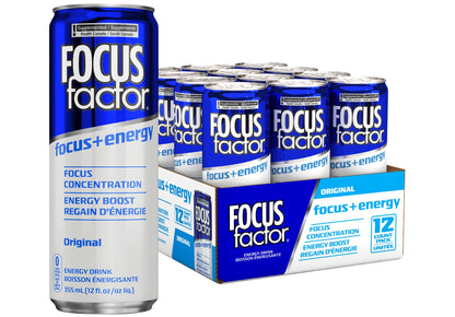 Focus Factor Energy Drink - 12 x 355ml Cans (Original Flavour) - with Focus + Energy - Lightly Carbonated, Sugar Free, Low Calorie with Vitamin B6 & Vitamin B12