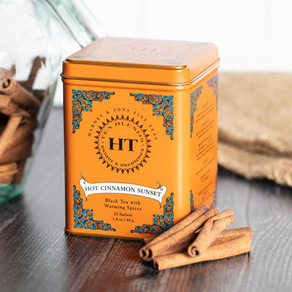 Harney & Sons Caffeinated Hot Cinnamon Sunset Black Tea with Orange and Cloves Tin 20 Sachets (Pack of 1)