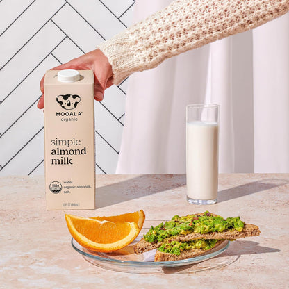 Mooala Organic Simple Almond Milk, 32oz - 3 Ingredient, Shelf Stable, No Gums, No Oils, No Fillers, Unsweetened, Non-GMO, No Additives, Dairy Free Plant Based Milk
