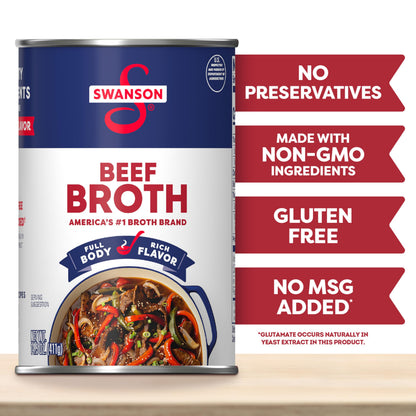 SWANSON S 100% Natural, Gluten-Free Beef Broth, 14.5 Oz Can (Pack of 24)