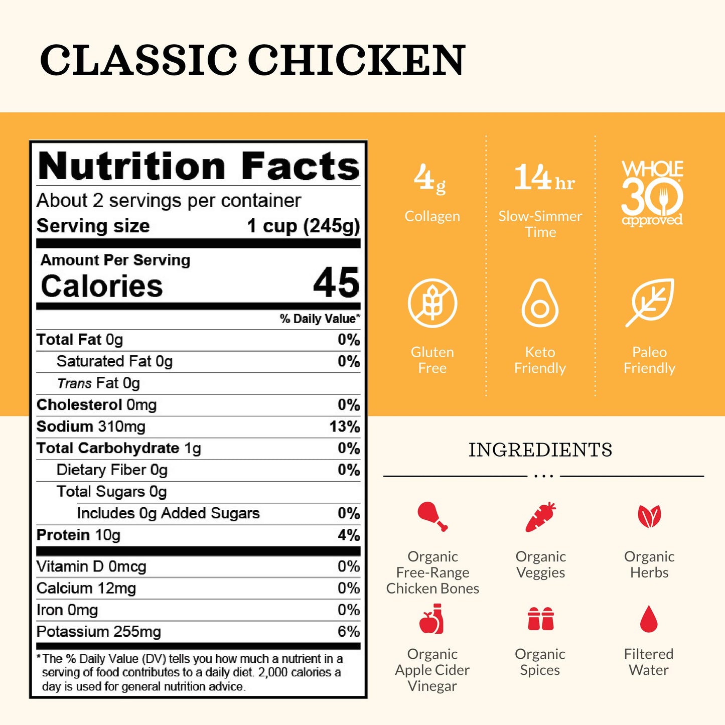 Chicken Bone Broth Soup by Kettle and Fire, Pack of 4, Keto Diet, Paleo Friendly, Whole 30 Approved, Gluten Free, with Collagen, 10g of protein,16.9 Oz (Pack of 4)