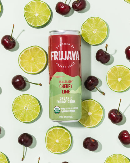 Organic Energy Drink, Trailblazin’ Cherry Lime, 80mg Natural Caffeine, 3g Prebiotic Fiber, 12oz Can, Powered by Coffee Fruit, Organic, Low Calorie, Outdoor Adventure Fuel (Pack of 12)