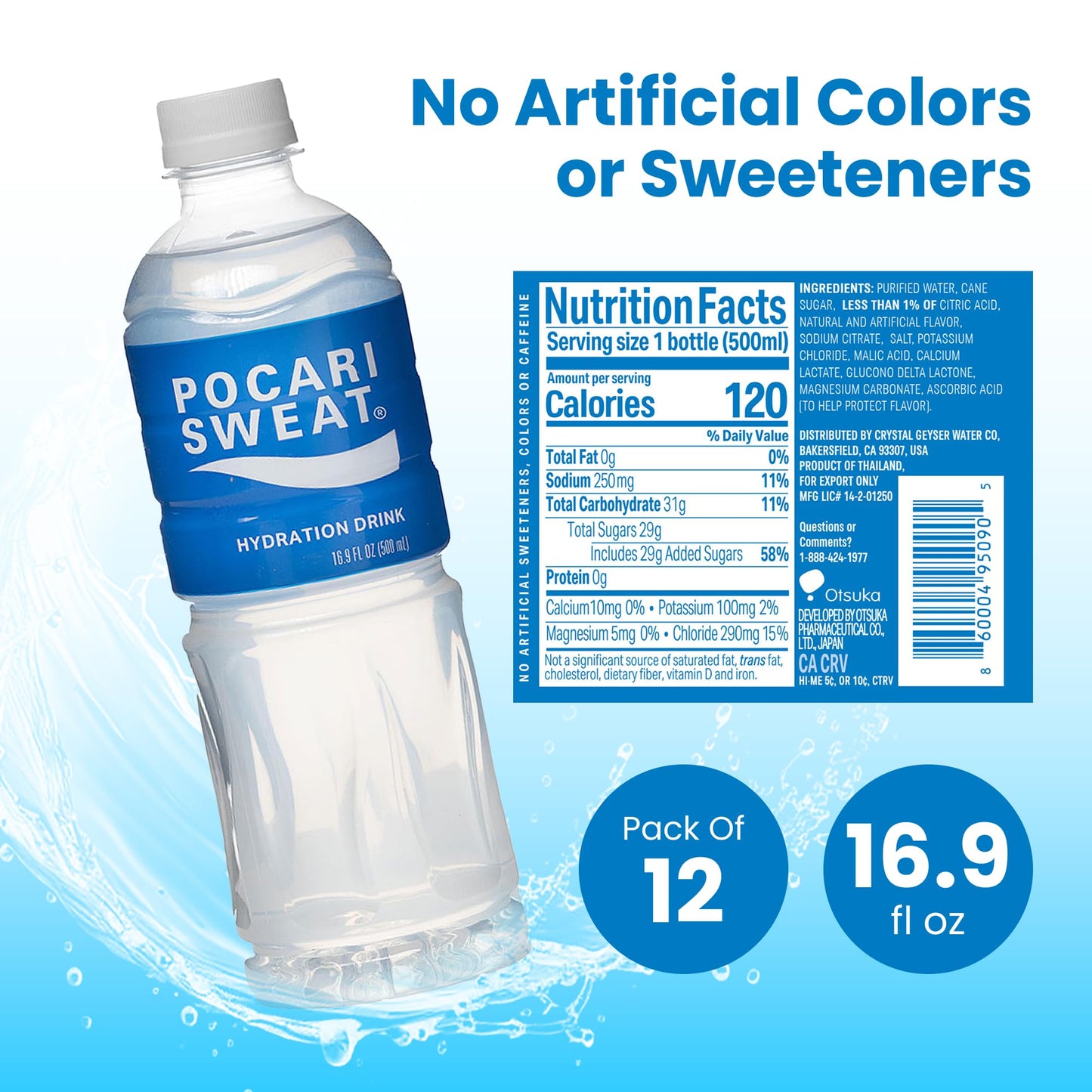 Pocari Sweat PET Bottles - The Water and Electrolytes that Your Body Needs, Japans Favorite Hydration Drink, Now in the USA, Clear, 500 ml, 12 Pack
