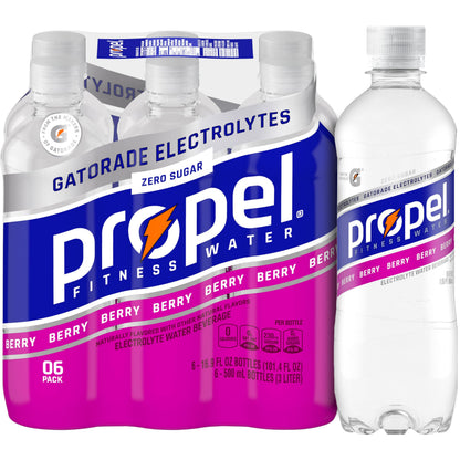 Propel Electrolyte Enhanced Water Sports Drink, Berry Flavored Water, Zero Calorie & Zero Sugar Hydration with Electrolytes and Vitamins C & E, 16.9 fl oz Bottles (6 Pack)