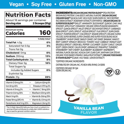 Orgain Organic Protein + Superfoods Powder, Vanilla Bean (2.02lb) and Orgain Organic Kids Nutritional Protein Shake, Vanilla (Pack of 12)