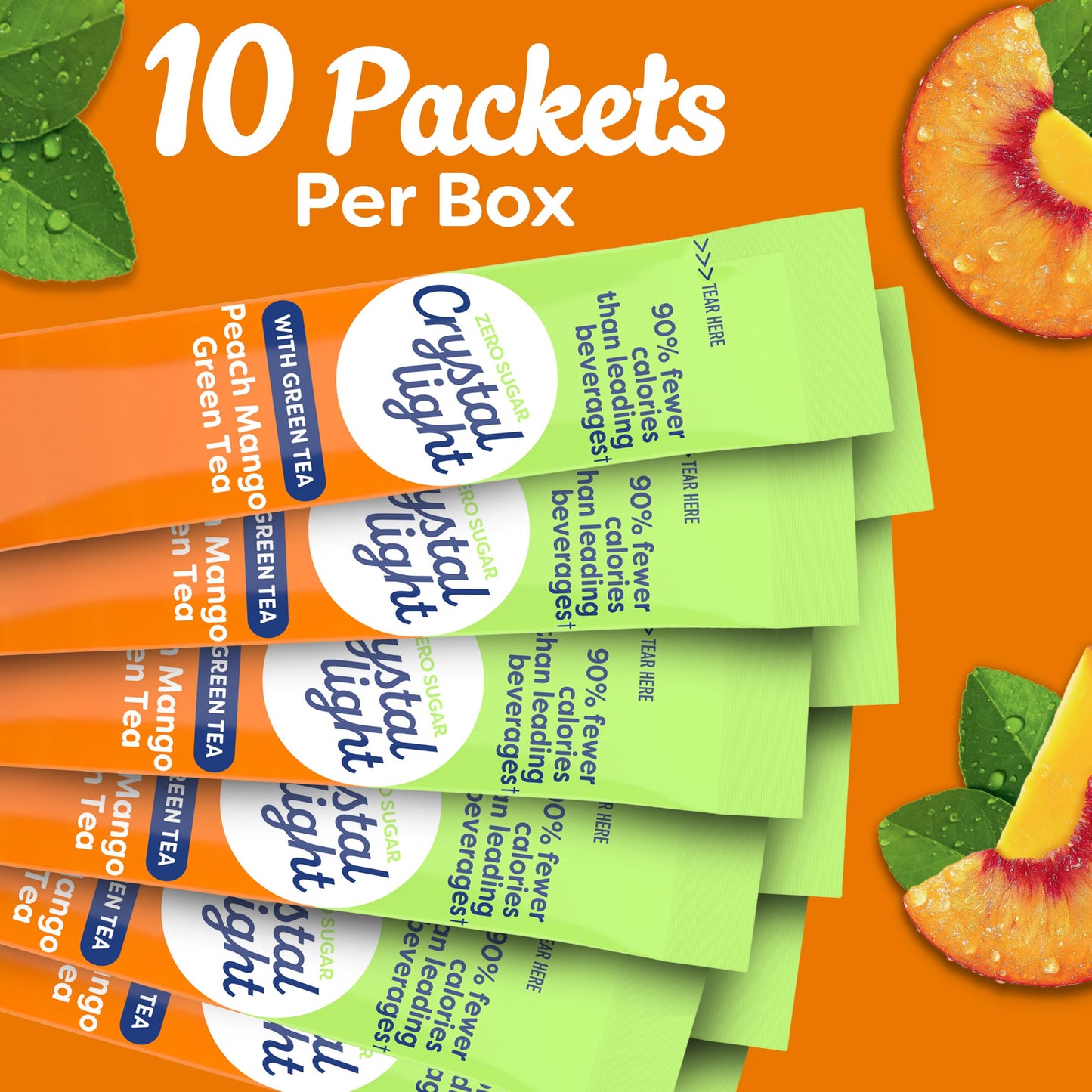 Crystal Light Drink Mix, 10 Packets, for Convenient On-the-Go Flavorful Hydration, Naturally flavored with other natural flavor Peach Mango Green Tea, Zero Sugar, 0.8 oz