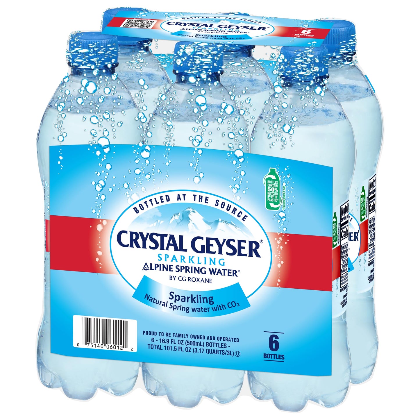 Crystal Geyser Sparkling Natural Alpine Spring Water, 6-Pack, 16.9oz Bottles, Zero Calories and No Sweeteners, Bottled at The Spring Source