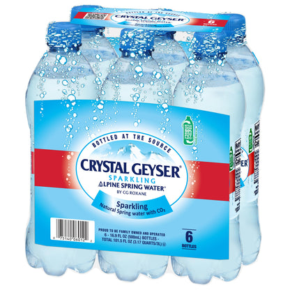 Crystal Geyser Sparkling Natural Alpine Spring Water, 6-Pack, 16.9oz Bottles, Zero Calories and No Sweeteners, Bottled at The Spring Source