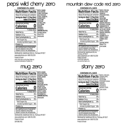 SodaStream Pepsi Wild Cherry, MTN Dew Code Red, Starry & Mug Root Variety Pack, Zero Sugar, 440ml Pack of 4