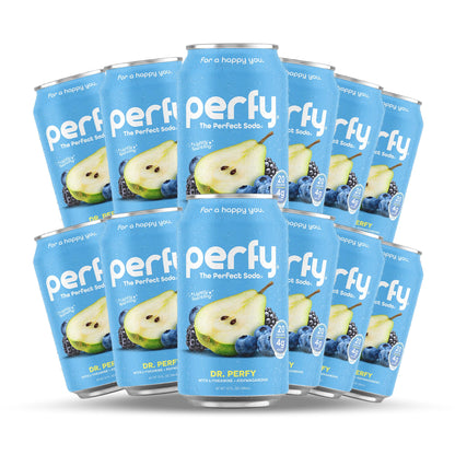PERFY Caffeine Free Dr. Perfy Soda | Made With Real Fruit Juice - Low Sugar Nootropic Drink with L-Theanine + Ashwagandha | Calming Adaptogen Mocktail | Keto + GLP-1 Friendly | Sweetened with Stevia & Monk Fruit | (12-Pack Healthy Functional Soda...