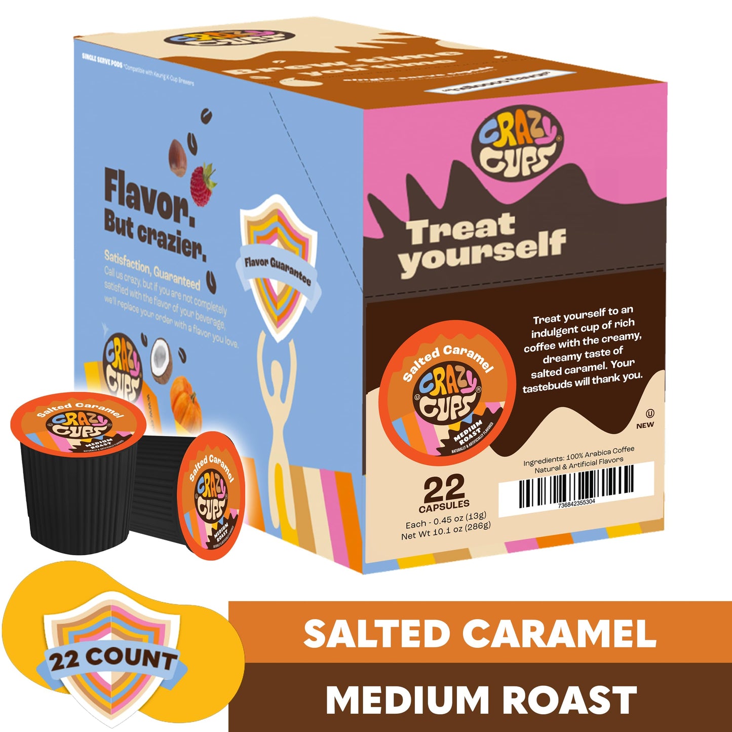 Crazy Cups Flavored Coffee for Keurig K-Cup Machines, Salted Caramel, Hot or Iced Drinks, 22 Single Serve, Recyclable Pods