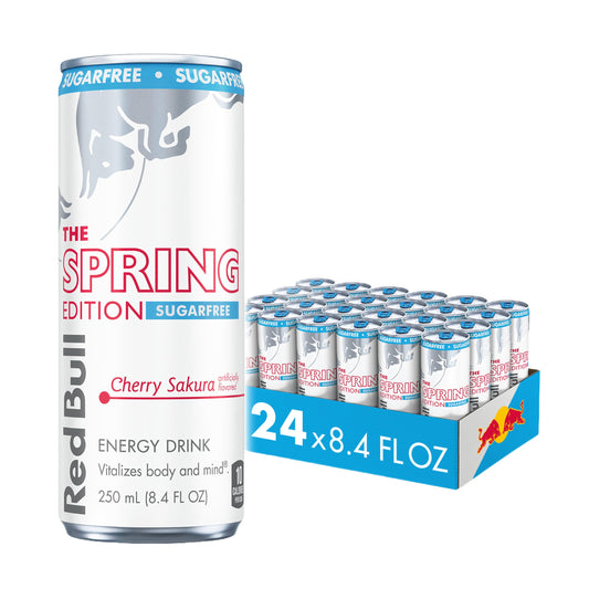 Red Bull Spring Edition Sugarfree Energy Drink, Cherry Sakura, 80mg Caffeine, Taurine & B Vitamins, 8.4 fl. oz. Pack of 24 Cans