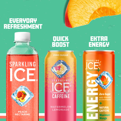 Sparkling Ice, Peach Nectarine Sparkling Water, Zero Sugar Flavored Water, with Antioxidants and Vitamins, 17 fl oz Bottle