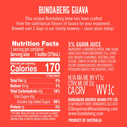 Bundaberg Sparkling Fruit Drink, Guava, 12.7 fl oz, 4 Count (Pack of 2)