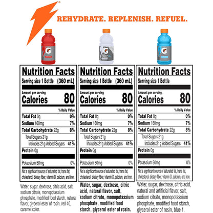 Gatorade Thirst Quencher, Fruit Punch, Glacier Cherry, Cool Blue Variety Pack, 12 Fl Oz (Pack of 18)