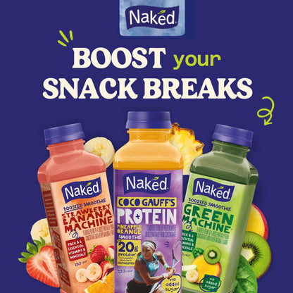 Naked Boosted Smoothie Strawberry Banana Machine, 15.2 fl oz Bottle - Real Fruit Juice Smoothie with Fiber, Excellent Source of Vitamin C and Vitamin E for Immune Support