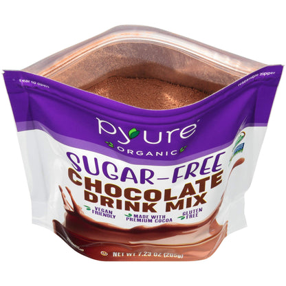 Pyure Organic Sugar Free Chocolate Drink Mix | Low Carb Chocolate Milk Powder with Cocoa | Keto, Vegan, Gluten-Free, Plant-Based | 1 Net Carb, Zero Sugar, Non-GMO, USDA Organic | 7.23 oz