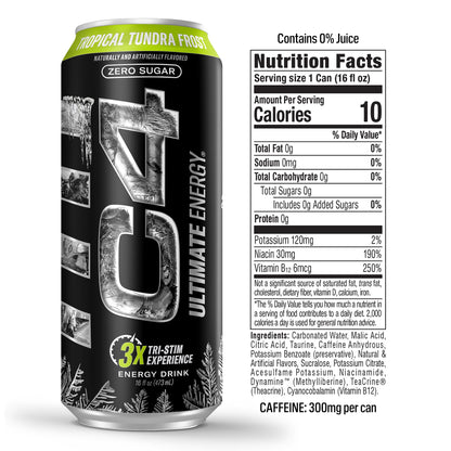C4 Ultimate Frost Zero Sugar Energy Drink, Tri-Stim Experience with 300mg Caffeine + TeaCrine + Dynamine, Tropical Tundra Frost, 16oz (Pack of 12)