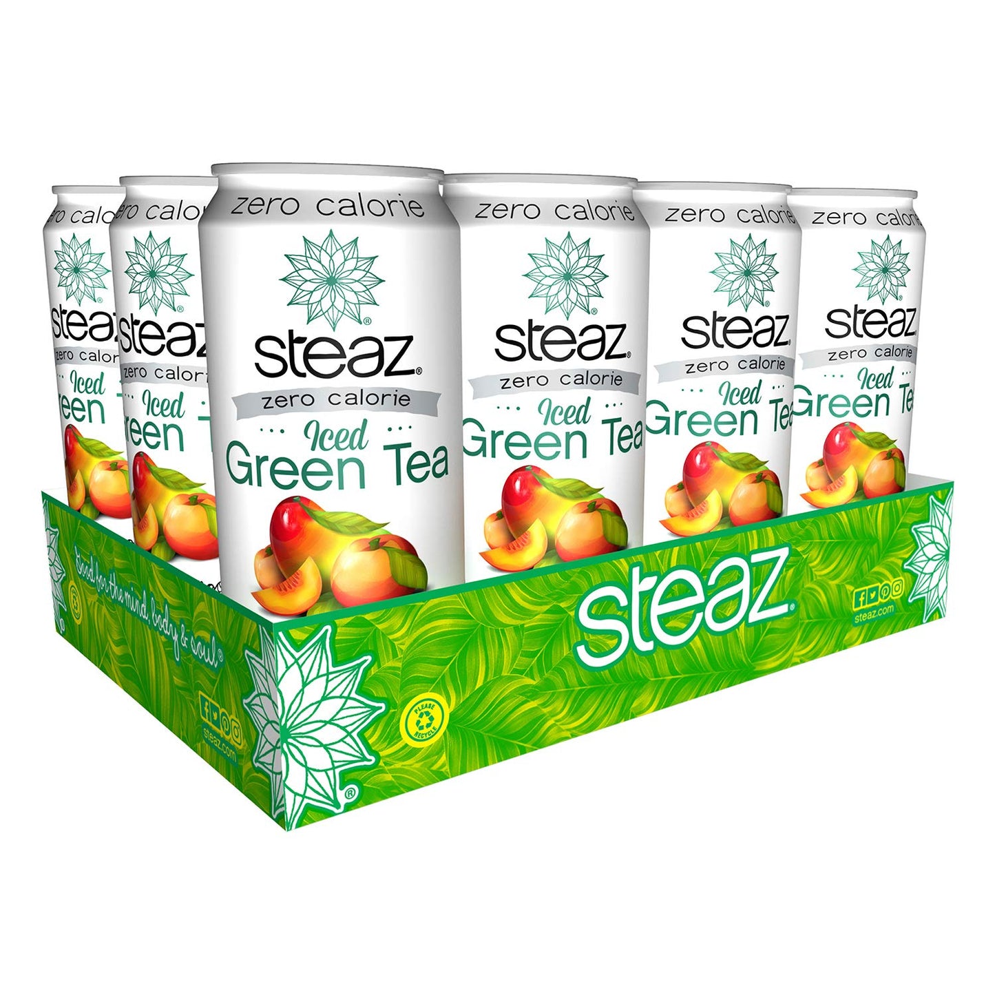 Steaz Organic Zero Calorie Iced Green Tea, Peach Mango Zero Calorie, 15.99 Fl Oz (Pack of 12), 192.0 Fl Oz