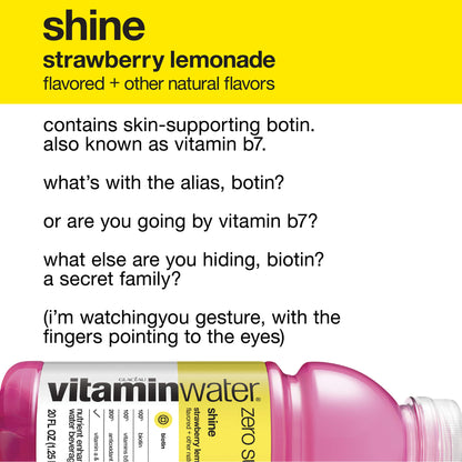 vitaminwater zero shine, electrolyte enhanced water w/vitamins, strawberry lemonade drink, 20 fl oz (Pack of 6)