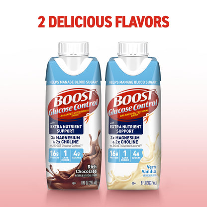 BOOST Glucose Control Ready to Drink Nutritional Drinks with Extra Nutrient Support Drink, Rich Chocolate, 8 Fl Oz, Pack of 24