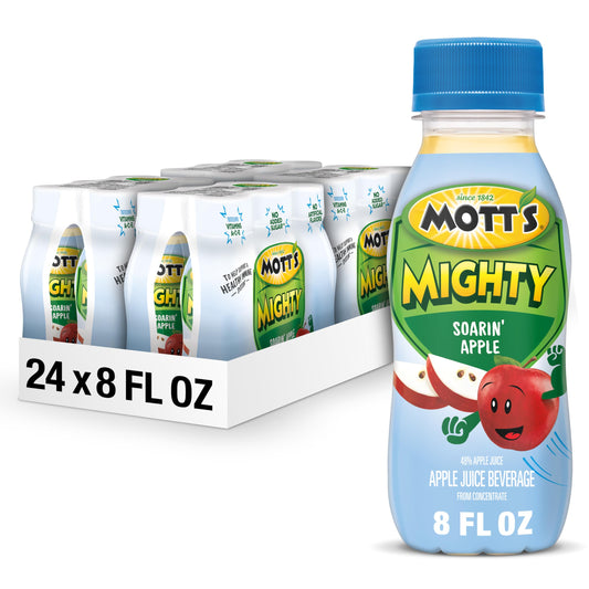 Mott's Mighty Soarin' Apple Juice Drink, 8 Fl Oz Bottles, 24 Count (4 Packs Of 6), 100% Fruit Juice Combined With Purified Water, Natural Flavors, And Vitamins A, C And E