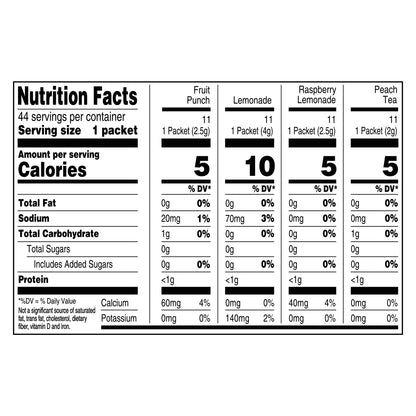 Crystal Light Refreshing Drink Mix Variety Pack, 44 Packets, for Convenient Hydration, Lemonade, Raspberry Lemonade, Peach Iced Tea, Fruit Punch, Natural and Artificial Flavor, Zero Sugar, 4.18 oz