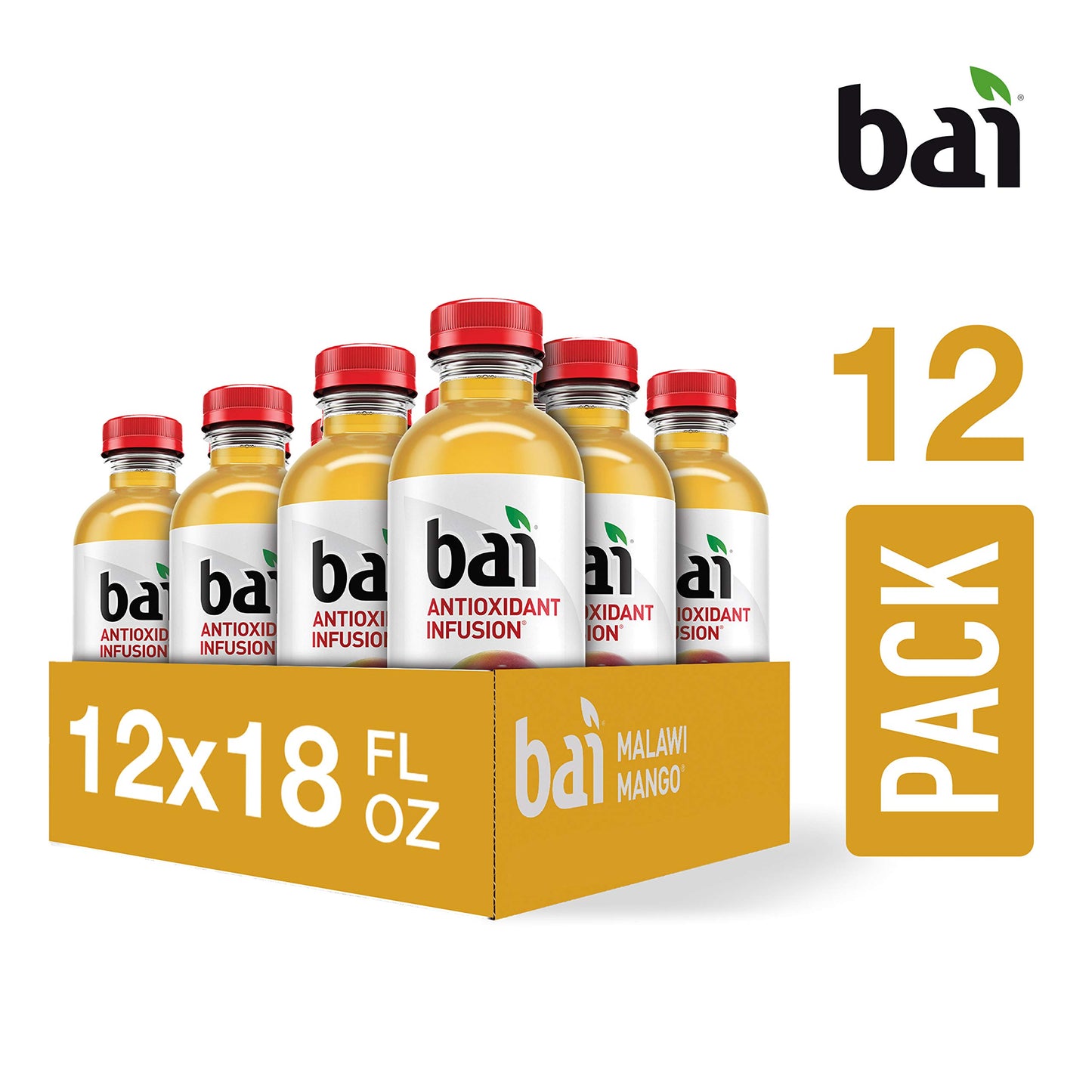 Bai Flavored Water, Malawi Mango, Antioxidant Infused Drinks, 18 Fluid Ounce Bottle (Pack of 12)