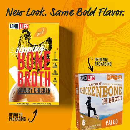 LonoLife Chicken Bone Broth Powder Mix | 10g Protein | Collagen-Rich, Keto & Paleo Friendly | Natural Ingredients | 10 Portable Stick Pack Servings