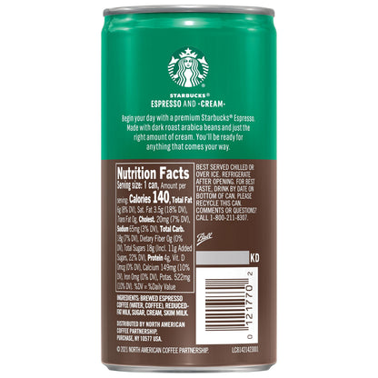 Starbucks Espresso & Cream, 6.5 Fl Oz Cans (Pack of 12)