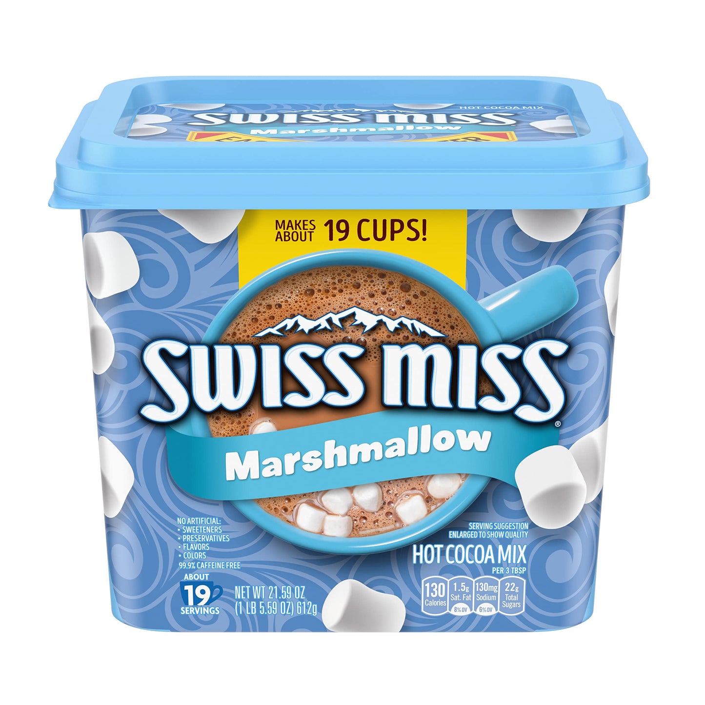 Swiss Miss Hot Cocoa Drink Mix, Milk Chocolate with Marshmallows, Hot Cocoa Bar Supplies, 21.59 oz. Canister