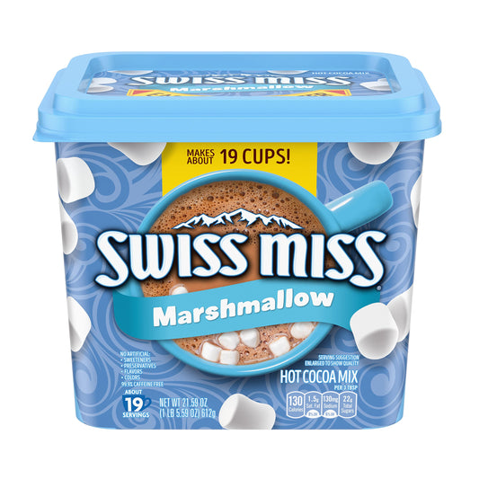 Swiss Miss Hot Cocoa Drink Mix, Milk Chocolate with Marshmallows, Hot Cocoa Bar Supplies, 21.59 oz. Canister