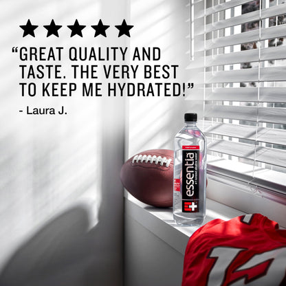 Essentia Water LLC , 99.9% Pure, Infused with Electrolytes for a Smooth Taste, pH 9.5 or Higher; Ionized Alkaline Water, Black, 42.3 Fl Oz (Pack of 12)