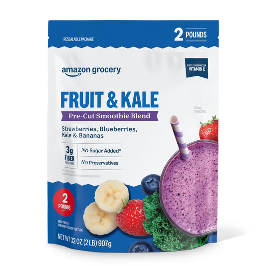 Amazon Grocery, Fruit & Kale Pre-Cut Smoothie Blend, 32 Oz, Frozen