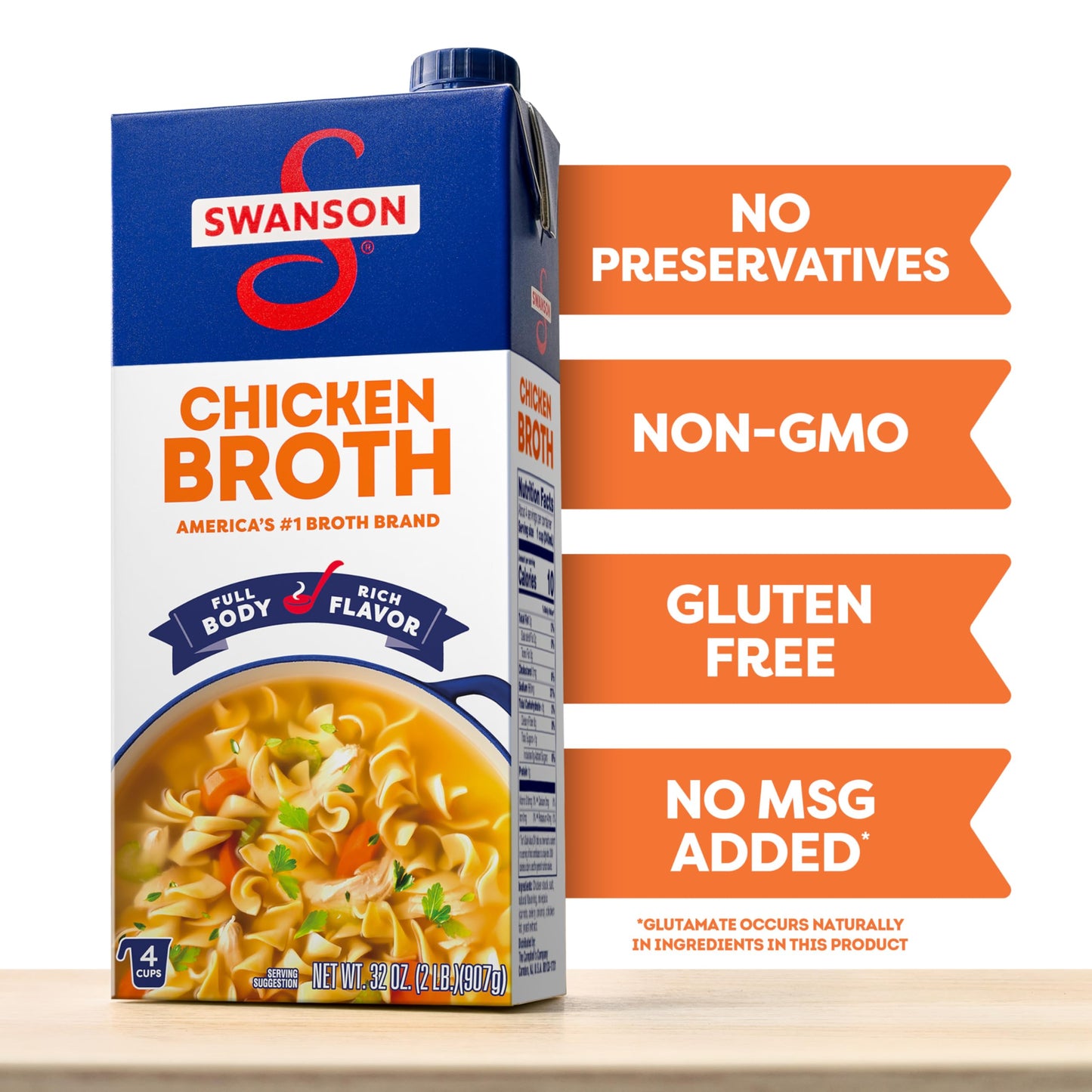 SWANSON S 100% Natural Chicken Broth, 32 oz Carton