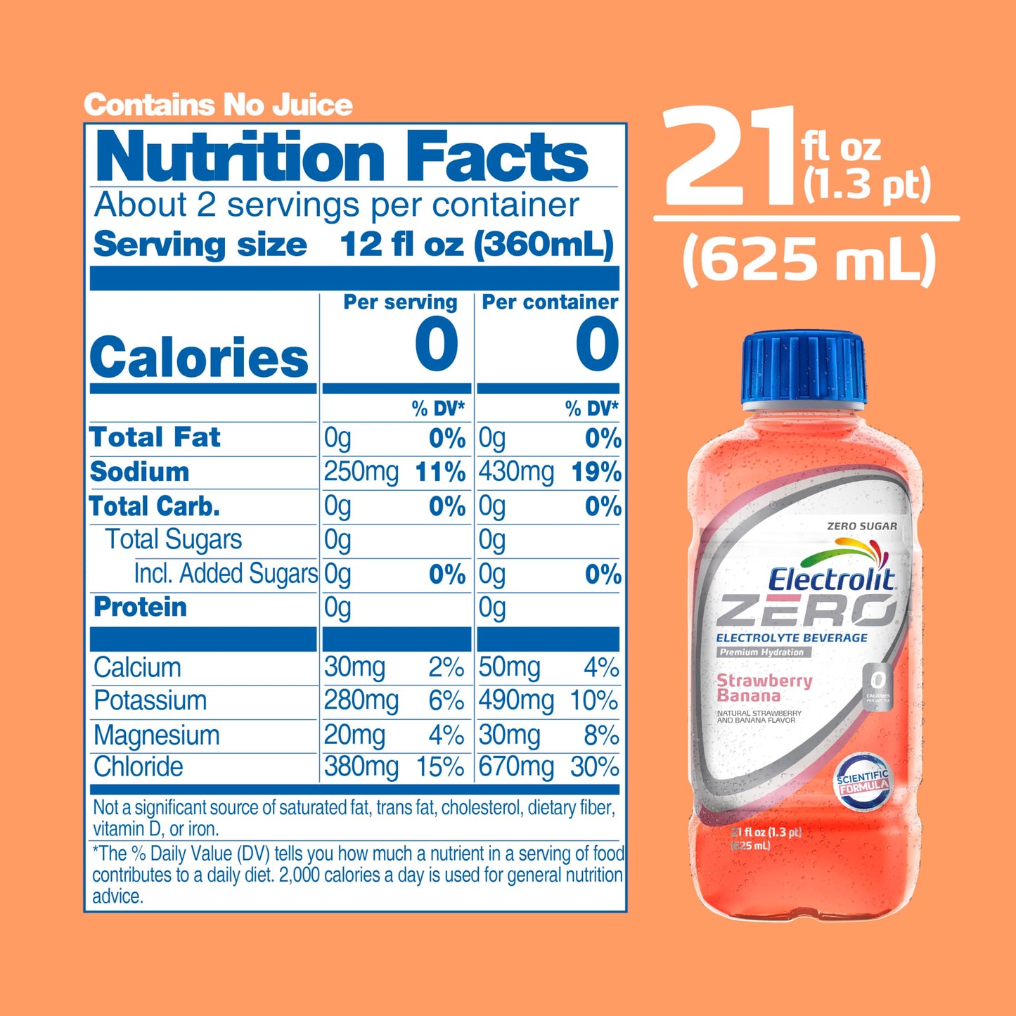 Electrolit Zero, Electrolyte Beverage, Strawberry-Banana, 21 Fl Oz bottle (Pack of 12)