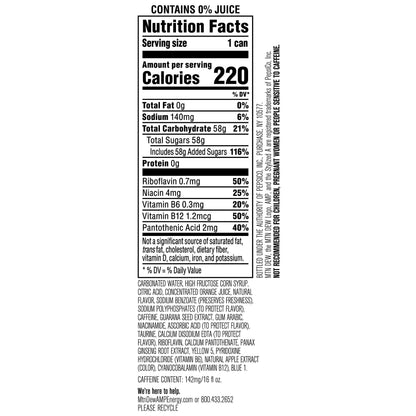 Mtn Dew AMP Energy, Original, Energy Drink with Caffeine, B Vitamins, 16 fl oz cans (12 Pack)