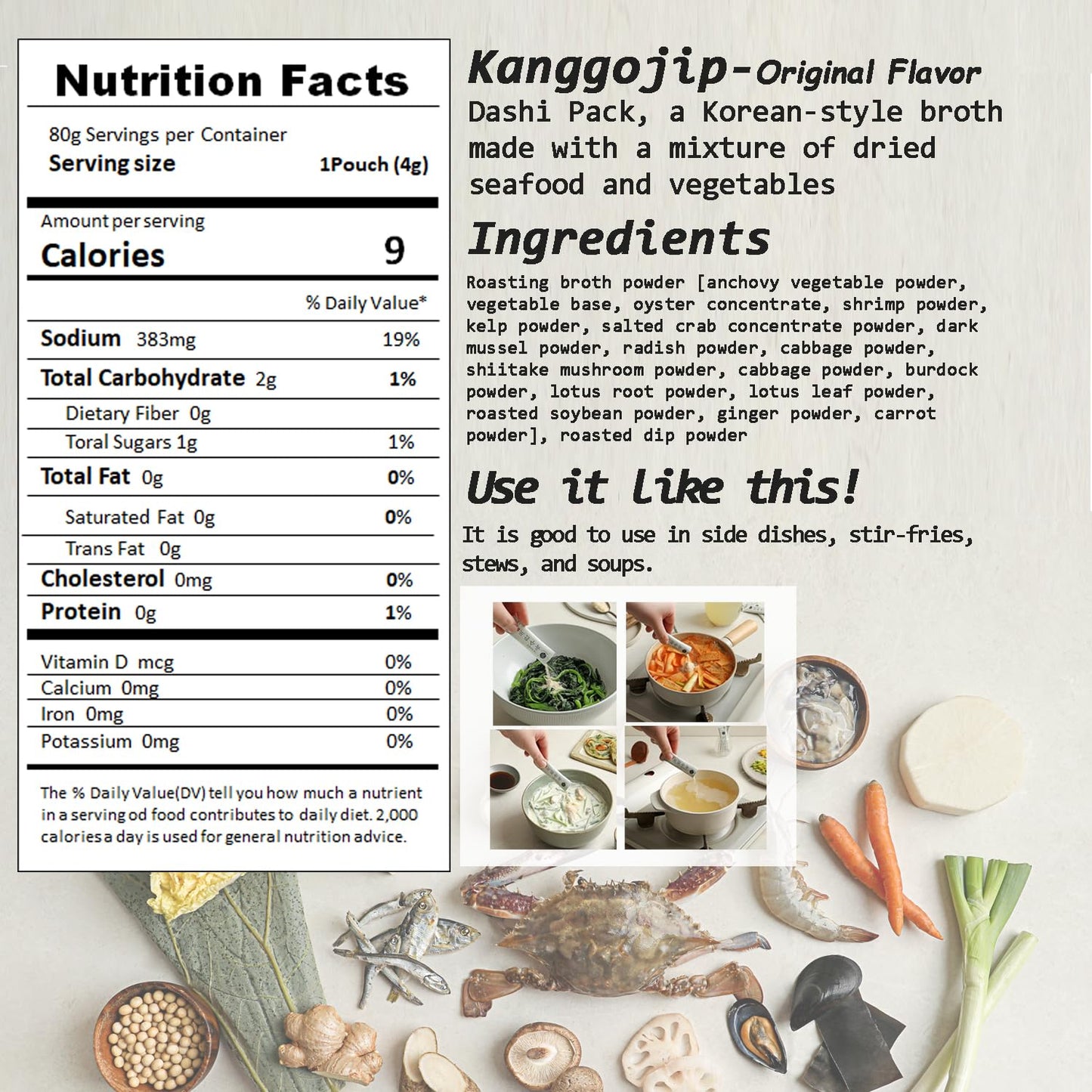 Kanggojip Korean Soup Broth Dried Seafood & Vegetable Mixed Dashi Pack, Comfortable Easy for Cooking/Natural Ingredients 된장찌개, 잔치국수, 육수_Original Flavor_2.82 oz (4gx20ea)_1pack