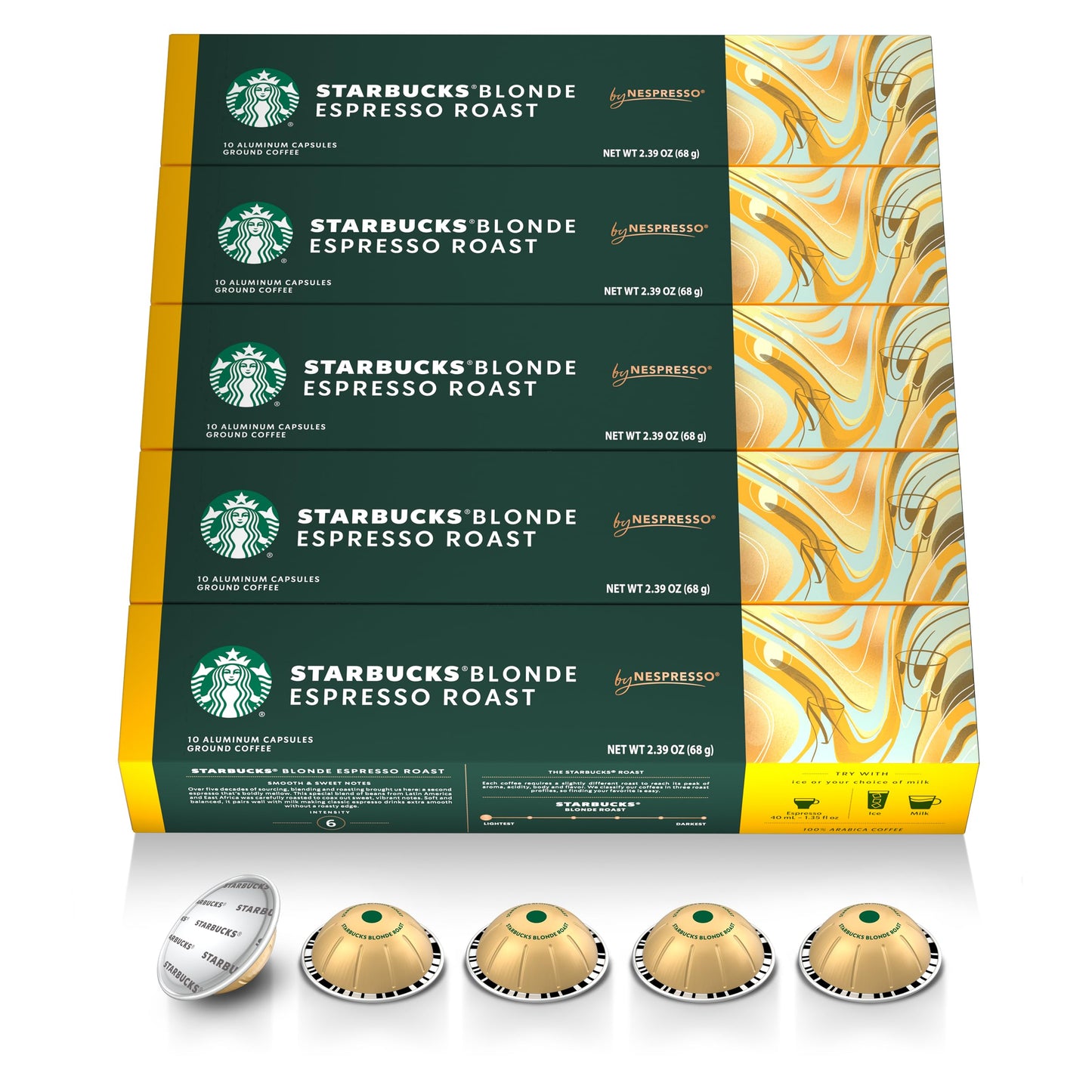 Starbucks by Nespresso Vertuo, Blonde Roast Espresso, 50-count Espresso Pods, Brews, 1.35 oz.