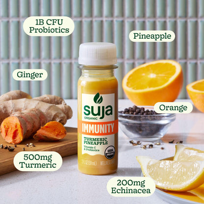 Suja Organic Immunity Defense Shot (2 Fl Oz x 4 Count) with Turmeric and Ginger | Immunity Boost & Support | Functional Shots | Cold-Pressed Juice with Live Probiotics | Plant-Based & Gluten-Free