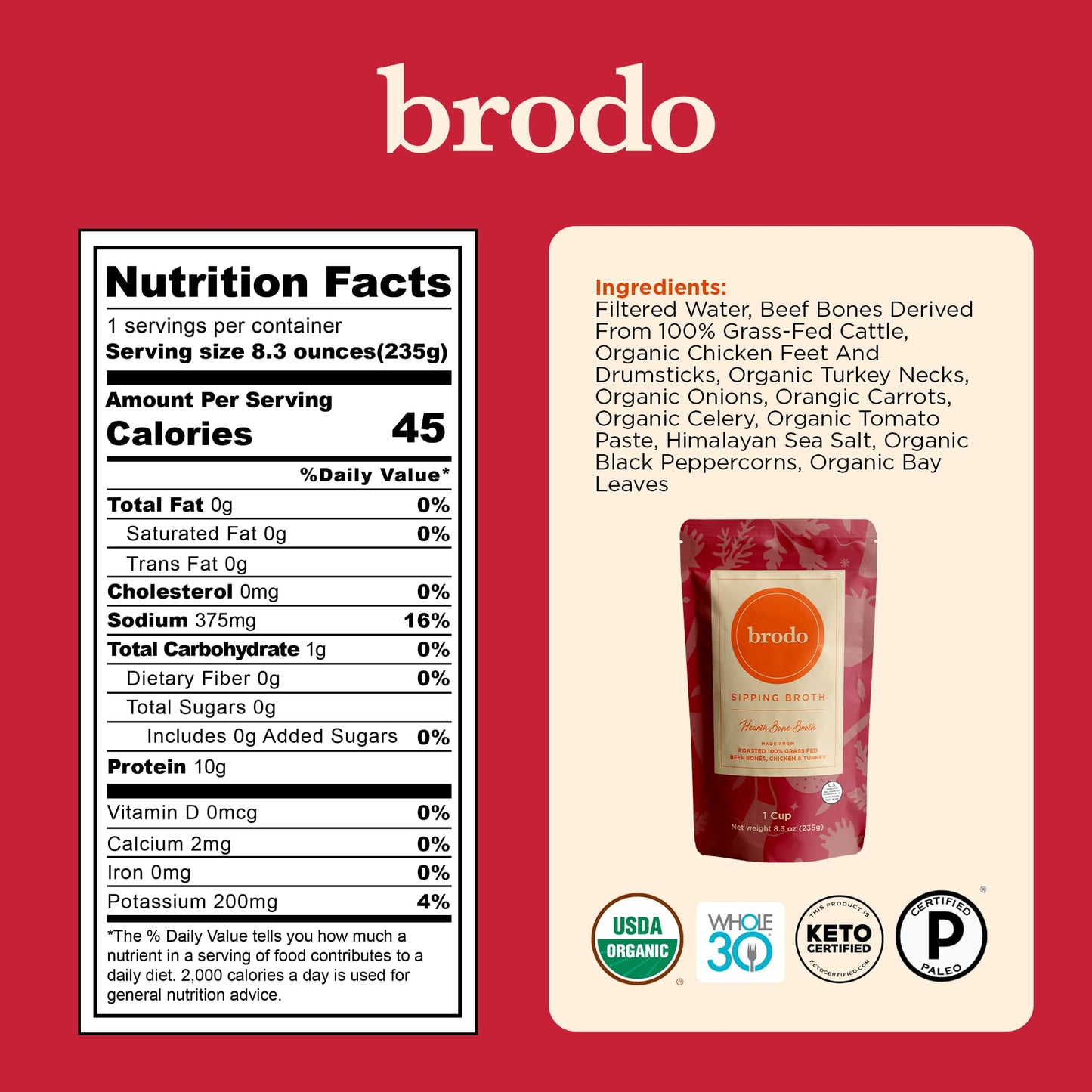 Brodo Bone Broth Bundle, Variety, Classic, and Deeply Rooted Packs, 8.3 oz (18 Cups Total)