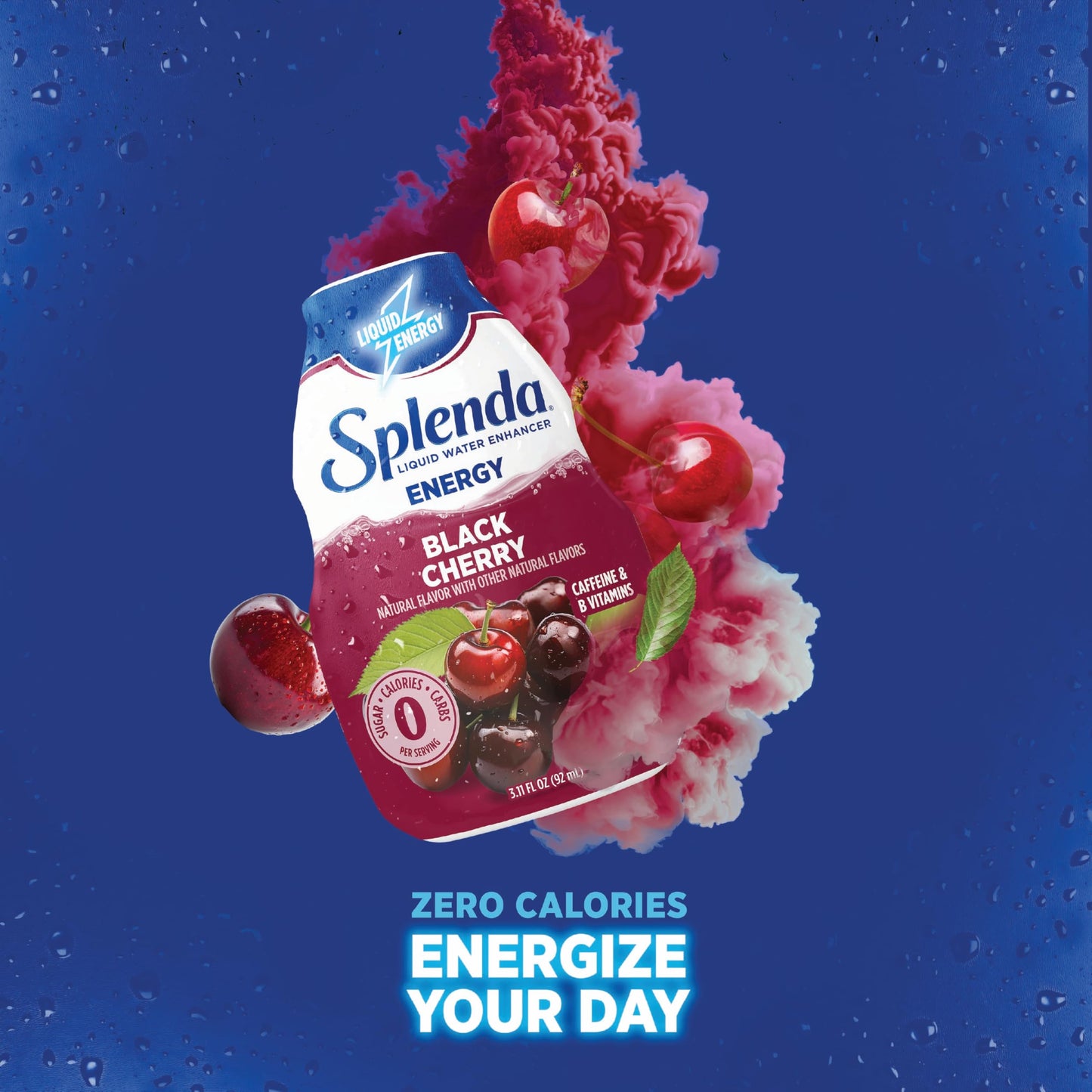 SPLENDA Energy Liquid Water Enhancer Drops, Sugar Free, Zero Calorie, Natural Flavor, Concentrated Drink Mix, 3.11 Fl Oz Each Bottle (Black Cherry, 2 Pack)