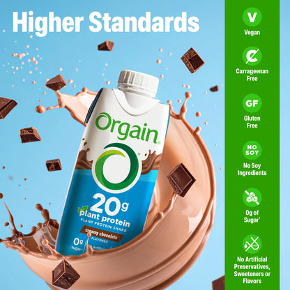 Orgain Organic Vegan Protein Shake, Creamy Chocolate - 20g Plant Based Protein, Ready to Drink, Fruits & Vegetables, Gluten Free, Kosher, No Soy or Dairy Ingredients, 11 Fl Oz (Pack of 12)