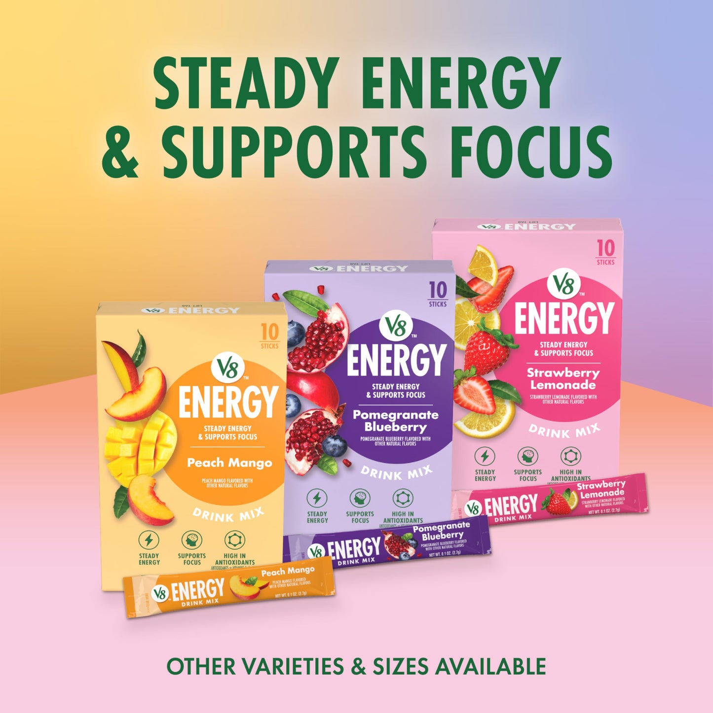 V8 Energy Peach Mango Energy Drink Powder, .10 oz Packet (10 Count)