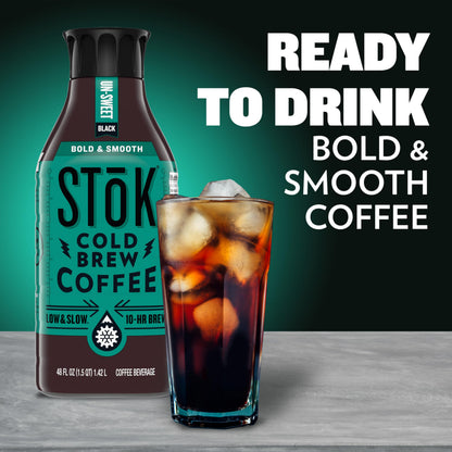 SToK Bold & Smooth Black Unsweetened Cold Brew Coffee, Ready to Drink Bottled Coffee, 48 fl oz