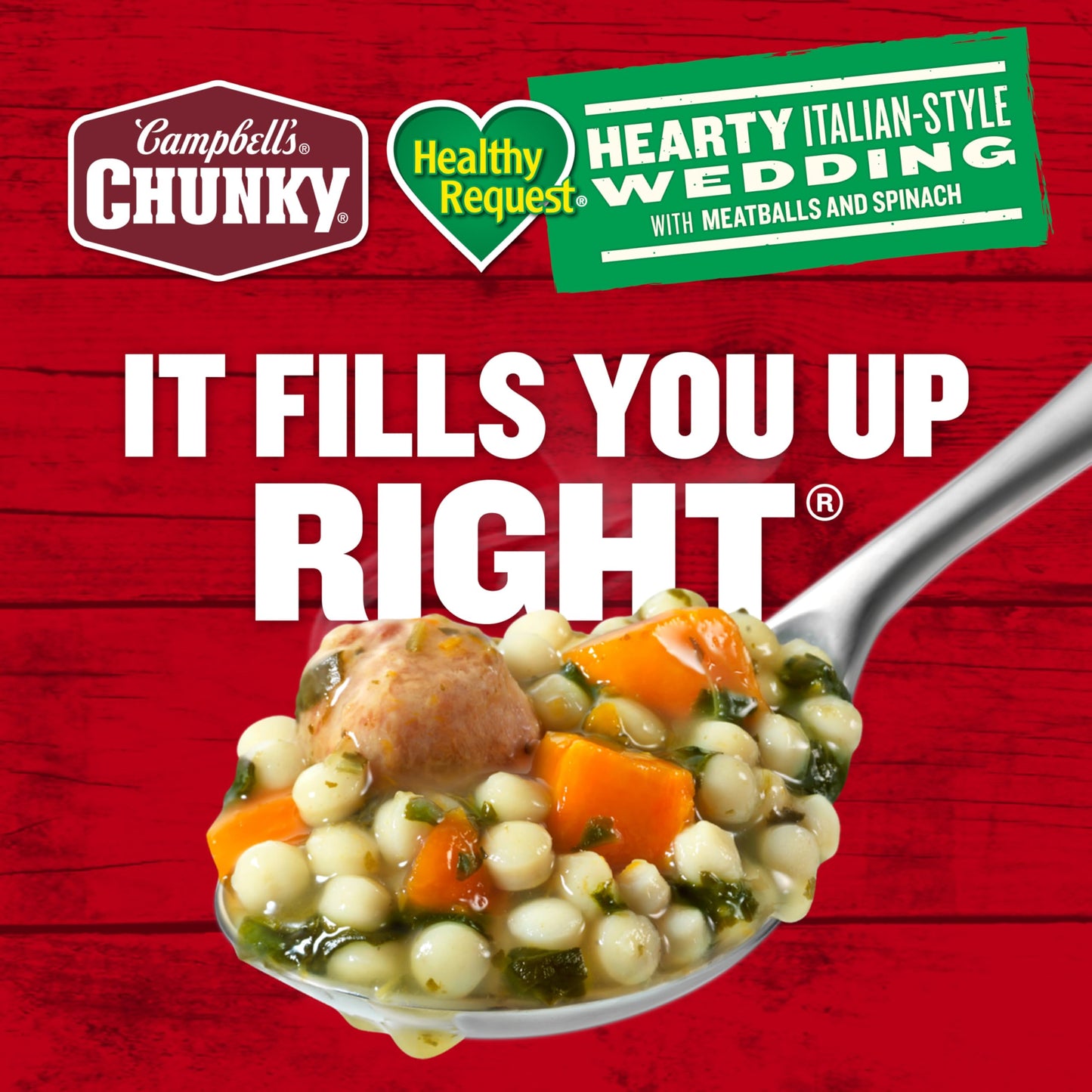 Campbell’s Chunky Healthy Request Soup, Hearty Italian Wedding Soup with Meatballs and Spinach, 18.6 oz Can