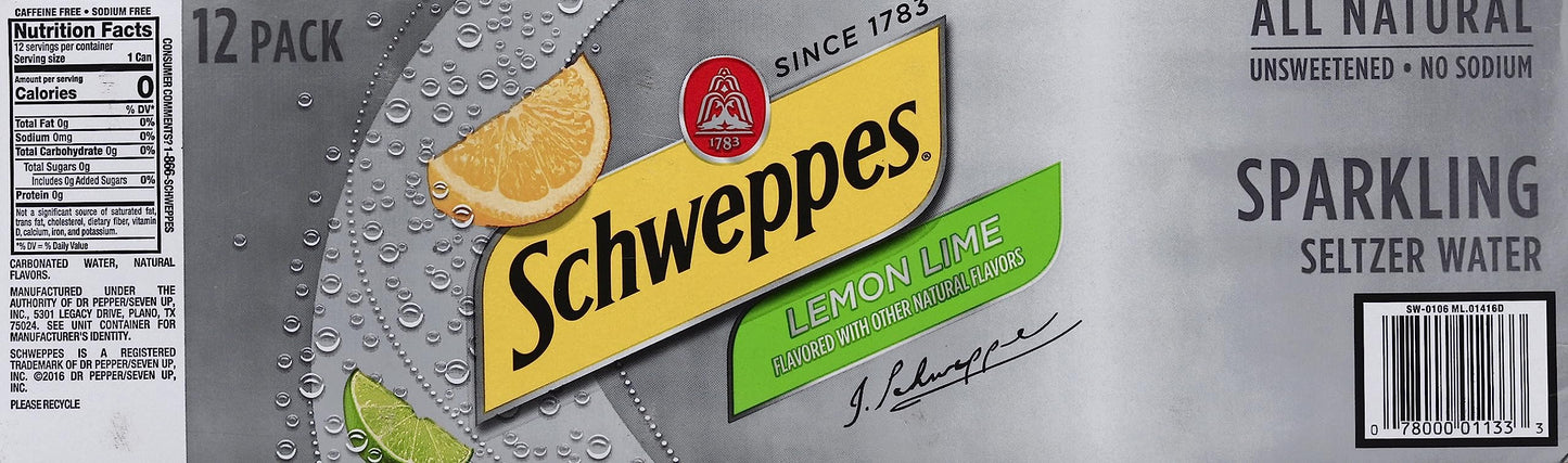 Schweppes Lemon Lime Seltzer, 12 fl oz cans, 12 pack